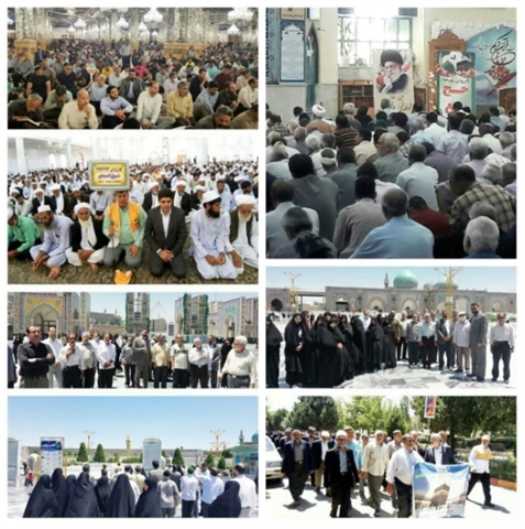 حضور گروهی زائرین کاروان های حج تمتع استان در نماز جمعه به مناسبت هفته حج 